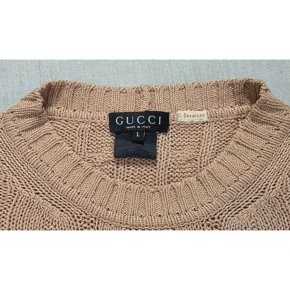Vintage Gucci Cable Knit Sweater Men’s L Blush Tan Made in Italy